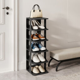 Costway 6-Tier Stackable Shoe Rack  Plastic Entryway Shoe Storage Shelf-Black - thumbnail 8