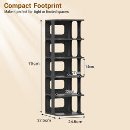 Costway 6-Tier Stackable Shoe Rack  Plastic Entryway Shoe Storage Shelf-Black - thumbnail 2