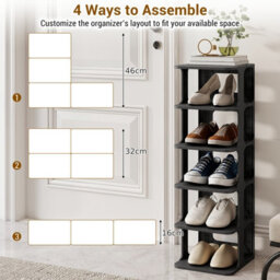 Costway 6-Tier Stackable Shoe Rack  Plastic Entryway Shoe Storage Shelf-Black - thumbnail 3