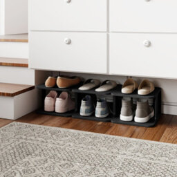 Costway 6-Tier Stackable Shoe Rack  Plastic Entryway Shoe Storage Shelf-Black - thumbnail 5