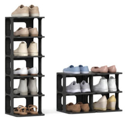 Costway 6-Tier Stackable Shoe Rack  Plastic Entryway Shoe Storage Shelf-Black