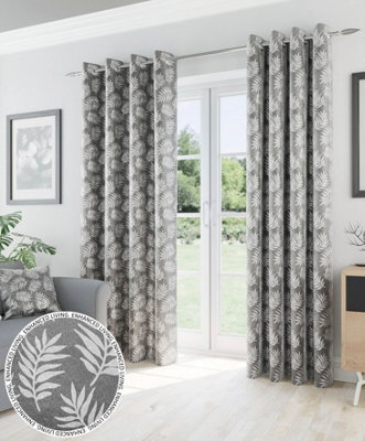 Enhanced Living Oakland Grey Leaf Pattern, Thermal, Room Darkening Pair Of Curtains With Eyelet Top - 66 X 72 Inch (168X183Cm) - image 1