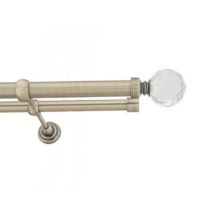 Toolty Double Metal Curtain Pole 25/19mm With Finials Rod Classic Brackets Beluna 145Cm Antique Brass