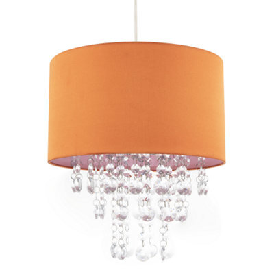 Happy Homewares Modern Orange Satin Fabric Pendant Shade With Clear Acrylic Drops - image 1