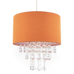 Happy Homewares Modern Orange Satin Fabric Pendant Shade With Clear Acrylic Drops - thumbnail 2