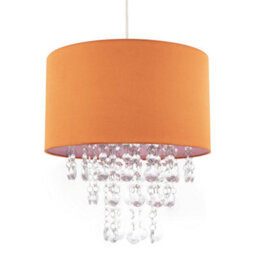 Happy Homewares Modern Orange Satin Fabric Pendant Shade With Clear Acrylic Drops