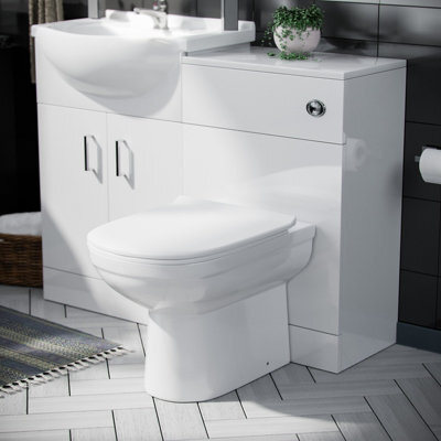Nes Home Ellen 550mm Flat Pack Vanity Basin Unit, Wc Unit, Elso Back To Wall Toilet, Mono Mixer & Wate White - image 1