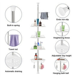 Telescopic Bathroom Shelf Shower Caddy Corner Adjustable Racks Storage Organizer - thumbnail 2