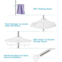 Telescopic Bathroom Shelf Shower Caddy Corner Adjustable Racks Storage Organizer - thumbnail 3