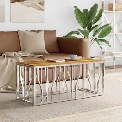 Berkfield Coffee Table Silver Stainless Steel And Solid Wood Acacia - image 1