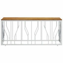 Berkfield Coffee Table Silver Stainless Steel And Solid Wood Acacia - thumbnail 3