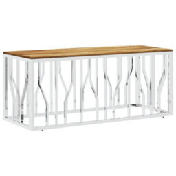 Berkfield Coffee Table Silver Stainless Steel And Solid Wood Acacia - thumbnail 2