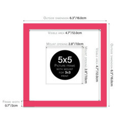 "5X5"" Bright Pink Picture Frame - 5X5"" Square Frame With 3X3"" Mount For 5X5""/3X3"" Pictures Art Deco Style Room Decor, 1 Pack" - thumbnail 2