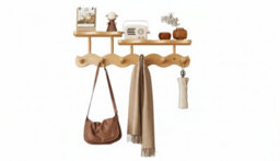 Wall Mounted Wavy Coat Rack With 2 Shelves Living Room Bedroom Study - thumbnail 1