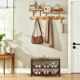 Wall Mounted Wavy Coat Rack With 2 Shelves Living Room Bedroom Study - thumbnail 5