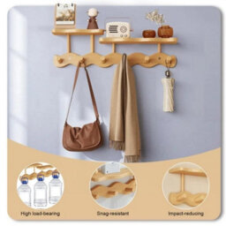 Wall Mounted Wavy Coat Rack With 2 Shelves Living Room Bedroom Study - thumbnail 4