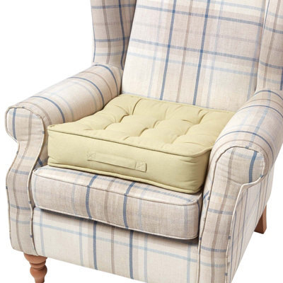 Homescapes Sage Green Cotton Armchair Booster Cushion - image 1