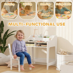 Aiyaplay Kids Desk And Chair Set, Children Study Table With Storage, Natural - thumbnail 4