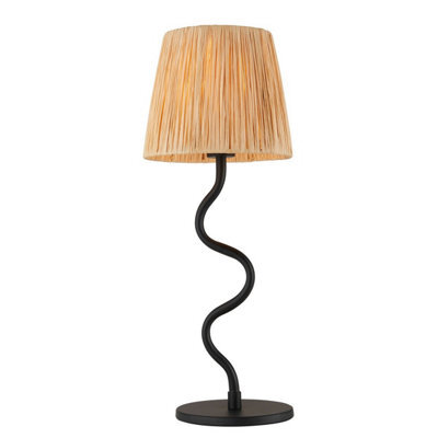 Luminosa Lighting Luminosa Wriggle 1 Light Table Lamp Matt Black, Natural Raffia - image 1