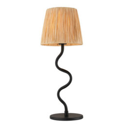 Luminosa Lighting Luminosa Wriggle 1 Light Table Lamp Matt Black, Natural Raffia - thumbnail 1
