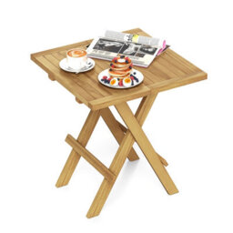 Gainoom Outdoor Natural Patio Folding Side Table Teak Wood Square Coffee Table W/ X-Shaped Legs - thumbnail 9