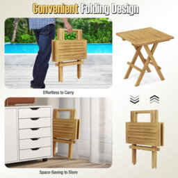 Gainoom Outdoor Natural Patio Folding Side Table Teak Wood Square Coffee Table W/ X-Shaped Legs - thumbnail 8