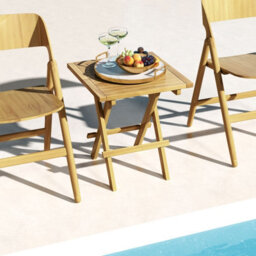 Gainoom Outdoor Natural Patio Folding Side Table Teak Wood Square Coffee Table W/ X-Shaped Legs - thumbnail 5