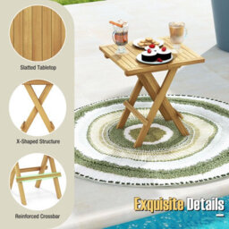 Gainoom Outdoor Natural Patio Folding Side Table Teak Wood Square Coffee Table W/ X-Shaped Legs - thumbnail 6