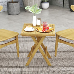 Gainoom Outdoor Natural Patio Folding Side Table Teak Wood Square Coffee Table W/ X-Shaped Legs - thumbnail 4