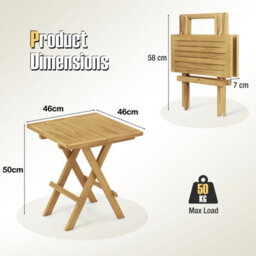 Gainoom Outdoor Natural Patio Folding Side Table Teak Wood Square Coffee Table W/ X-Shaped Legs - thumbnail 2