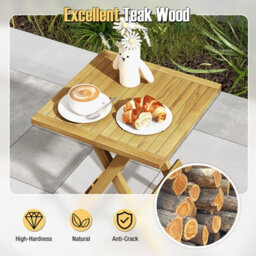 Gainoom Outdoor Natural Patio Folding Side Table Teak Wood Square Coffee Table W/ X-Shaped Legs - thumbnail 7
