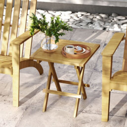 Gainoom Outdoor Natural Patio Folding Side Table Teak Wood Square Coffee Table W/ X-Shaped Legs - thumbnail 3