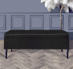 Paris Plain 150Cm Ottoman Storage Bench - Plush Velvet Shoe Bench - Black Upholstery Footstool With Storage