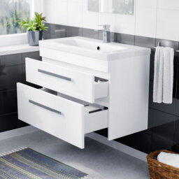 Nes Home Nanuya 800 mm Gloss White Wall Hung 2 Drawer Vanity Cabinet & Ceramic Basin Sink - thumbnail 5