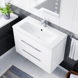 Nes Home Nanuya 800 mm Gloss White Wall Hung 2 Drawer Vanity Cabinet & Ceramic Basin Sink - thumbnail 4