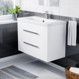 Nes Home Nanuya 800 mm Gloss White Wall Hung 2 Drawer Vanity Cabinet & Ceramic Basin Sink - thumbnail 3