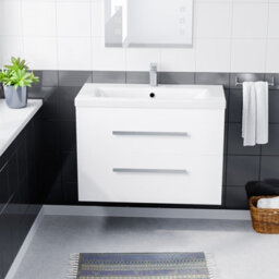 Nes Home Nanuya 800 mm Gloss White Wall Hung 2 Drawer Vanity Cabinet & Ceramic Basin Sink - thumbnail 2