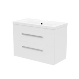 Nes Home Nanuya 800 mm Gloss White Wall Hung 2 Drawer Vanity Cabinet & Ceramic Basin Sink - thumbnail 6