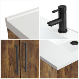 Homestylestore 600mm Dark Oak Floorstanding Bathroom Vanity Unit And Black T Bar Handle - thumbnail 3