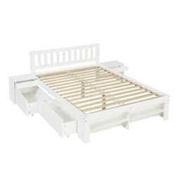 Abrihome White 4Ft6 Double Wooden Storage Bed 135X190Cm, 2 Drawers, Storage Compartments & 2 Bedside Tables - thumbnail 8