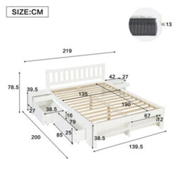 Abrihome White 4Ft6 Double Wooden Storage Bed 135X190Cm, 2 Drawers, Storage Compartments & 2 Bedside Tables - thumbnail 4