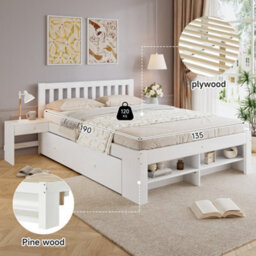 Abrihome White 4Ft6 Double Wooden Storage Bed 135X190Cm, 2 Drawers, Storage Compartments & 2 Bedside Tables - thumbnail 2