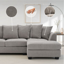 Beige L Shaped Corner Sofa With Chaise Lounger - Scatter Pillows - Soft Woven Chenille - Removable Covers - Chloe - thumbnail 7