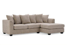 Beige L Shaped Corner Sofa With Chaise Lounger - Scatter Pillows - Soft Woven Chenille - Removable Covers - Chloe - thumbnail 3