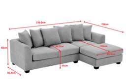 Beige L Shaped Corner Sofa With Chaise Lounger - Scatter Pillows - Soft Woven Chenille - Removable Covers - Chloe - thumbnail 9