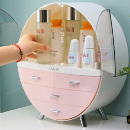 Thehotsale Round Pink Dustproof Waterproof Freestanding Cosmetic Storage Box Desktop Organzier With Drawers