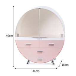 Thehotsale Round Pink Dustproof Waterproof Freestanding Cosmetic Storage Box Desktop Organzier With Drawers - thumbnail 5