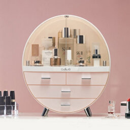Thehotsale Round Pink Dustproof Waterproof Freestanding Cosmetic Storage Box Desktop Organzier With Drawers - thumbnail 2