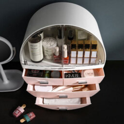Thehotsale Round Pink Dustproof Waterproof Freestanding Cosmetic Storage Box Desktop Organzier With Drawers - thumbnail 3