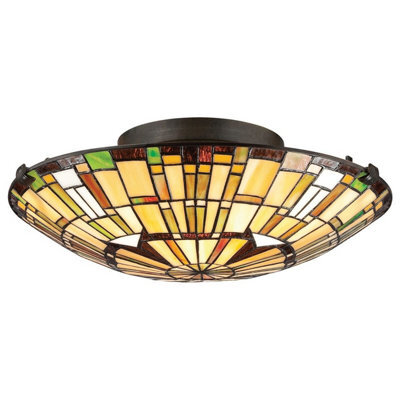 Luminosa Lighting Elstead Quoizel Reed Ceiling Light Tiffany Style Valiant Bronze, Art Glass Shade 2X E27 - image 1